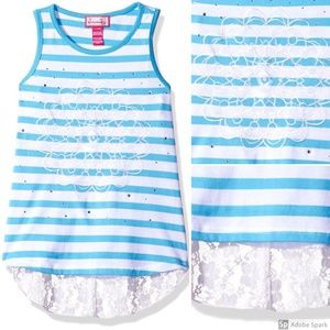 Dreamstar Girls Tank Top Flower Rhinestone Lace Hem Blue Size 14
